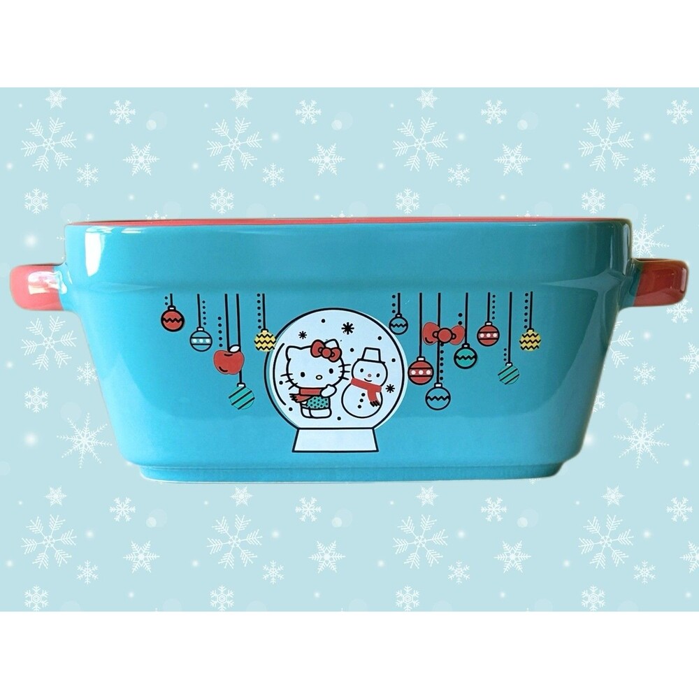 "Hello Kitty" by Sanrio Christmas Ceramic Snow Globe Loaf Pan Baking 9 x 5 (NEW)